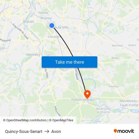 Quincy-Sous-Senart to Avon map