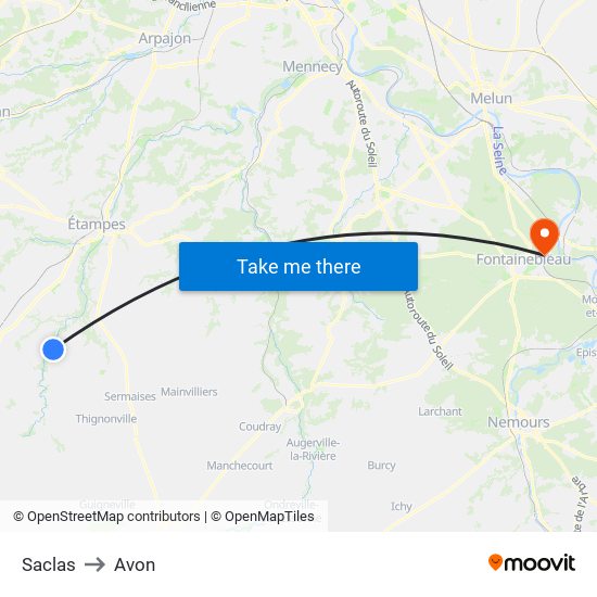 Saclas to Avon map