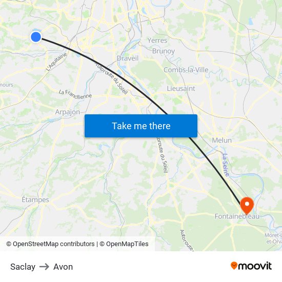 Saclay to Avon map