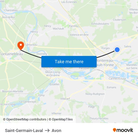 Saint-Germain-Laval to Avon map