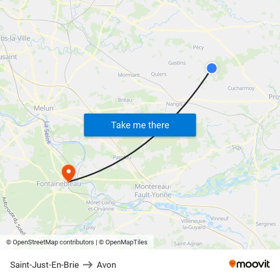 Saint-Just-En-Brie to Avon map