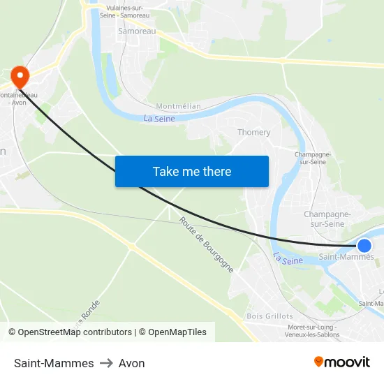 Saint-Mammes to Avon map