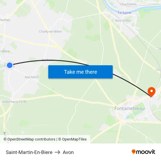 Saint-Martin-En-Biere to Avon map