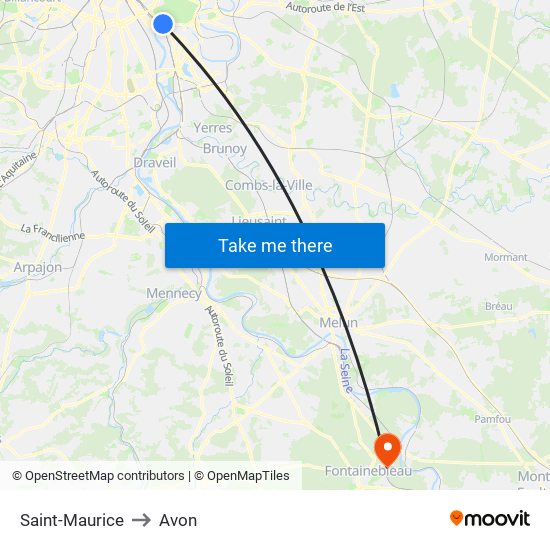 Saint-Maurice to Avon map