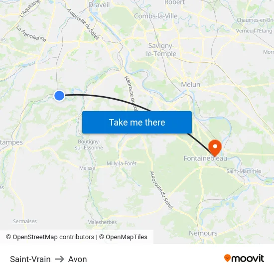 Saint-Vrain to Avon map