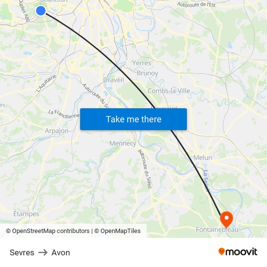 Sevres to Avon map