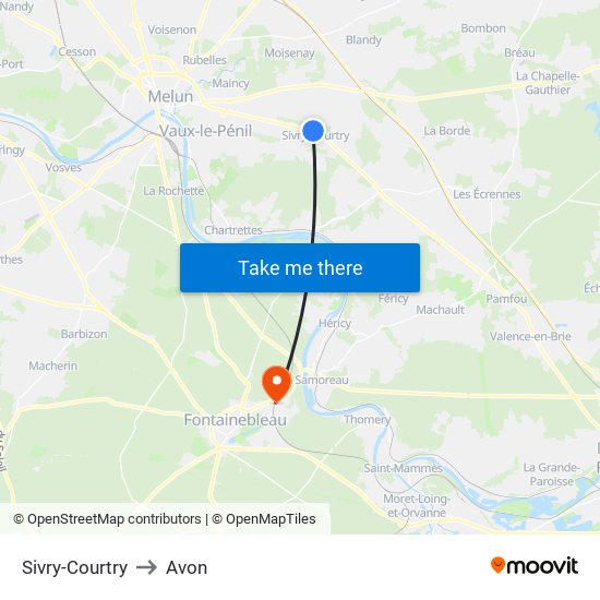 Sivry-Courtry to Avon map