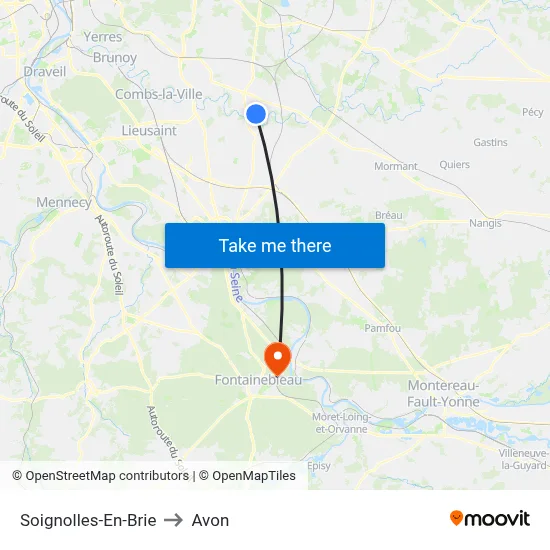 Soignolles-En-Brie to Avon map