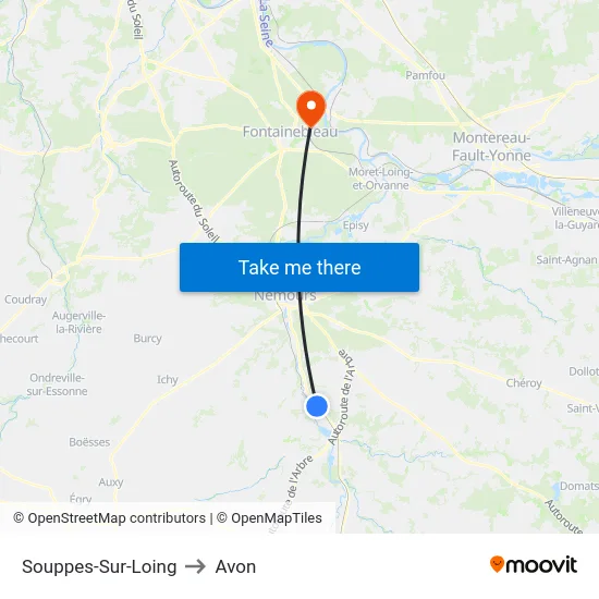 Souppes-Sur-Loing to Avon map