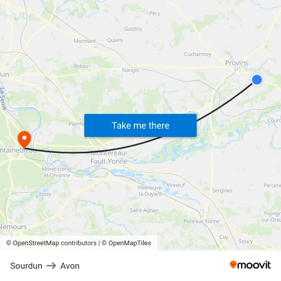 Sourdun to Avon map