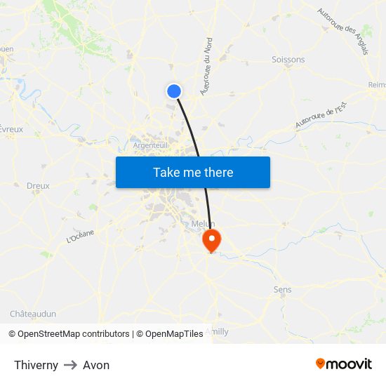 Thiverny to Avon map