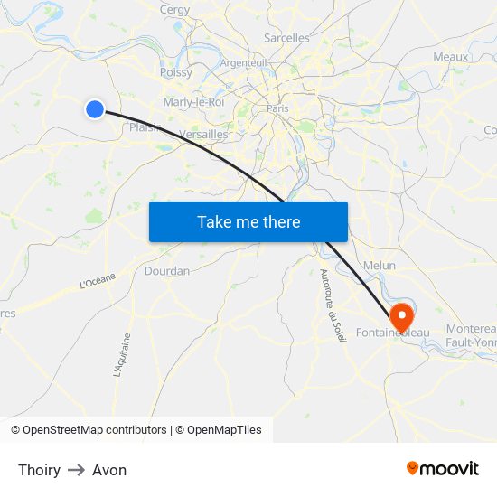 Thoiry to Avon map