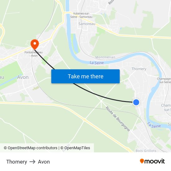 Thomery to Avon map