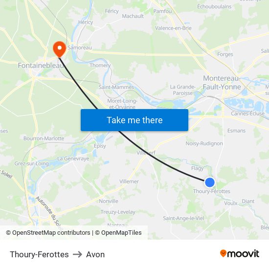 Thoury-Ferottes to Avon map