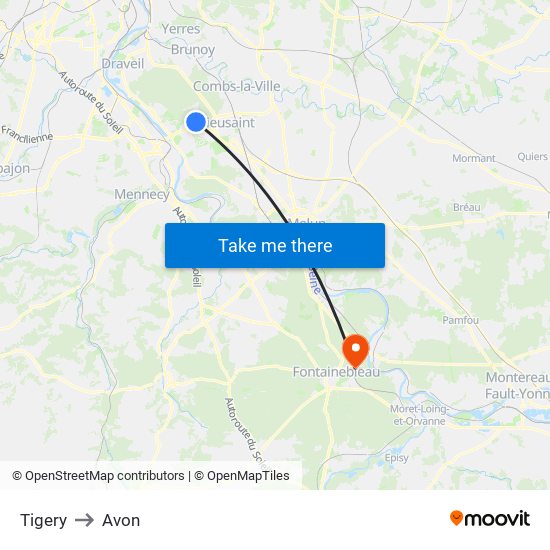 Tigery to Avon map