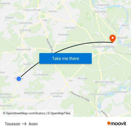 Tousson to Avon map