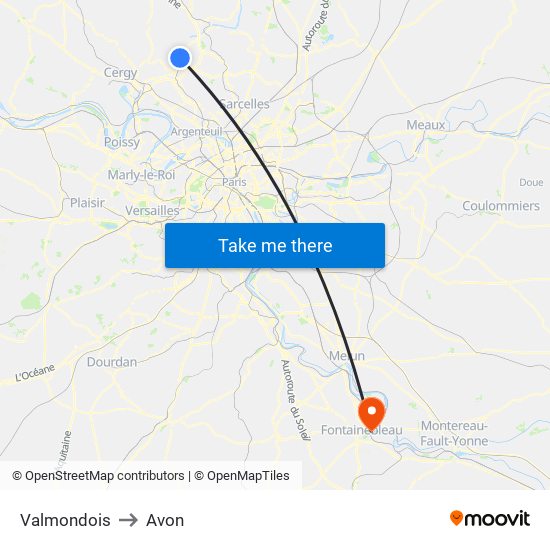 Valmondois to Avon map