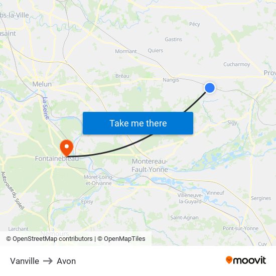 Vanville to Avon map