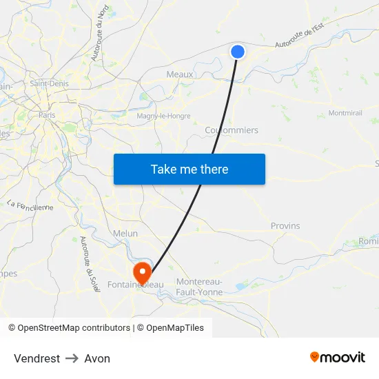 Vendrest to Avon map