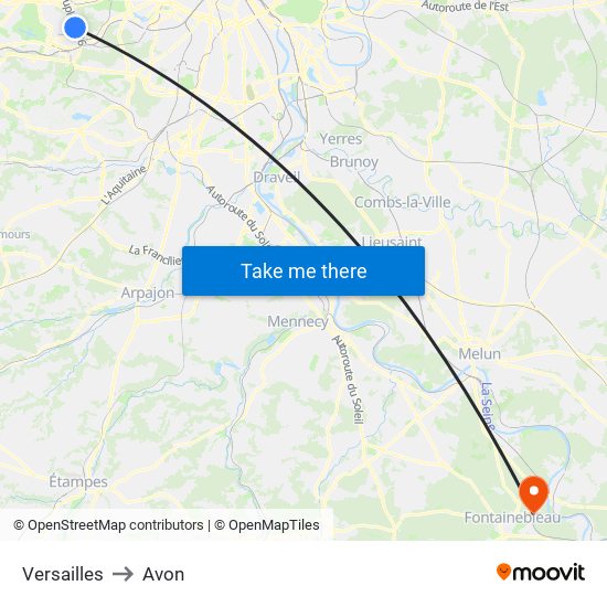 Versailles to Avon map