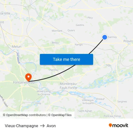 Vieux-Champagne to Avon map