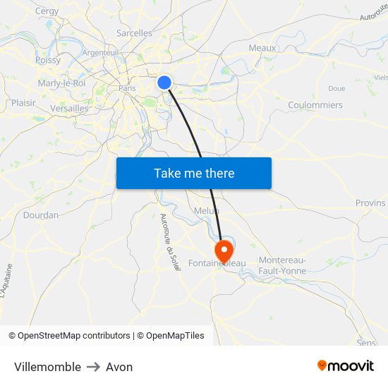 Villemomble to Avon map