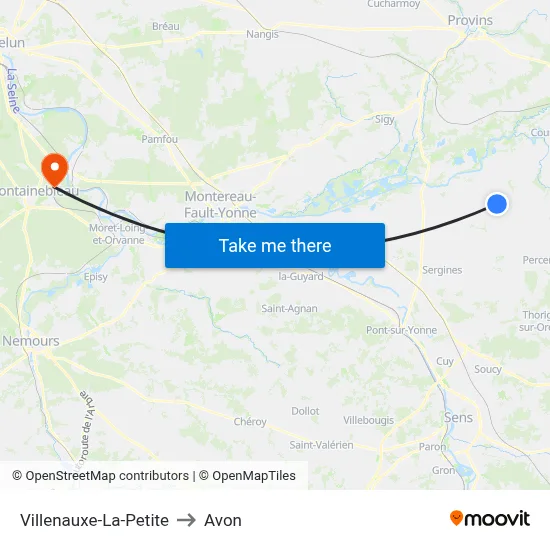 Villenauxe-La-Petite to Avon map