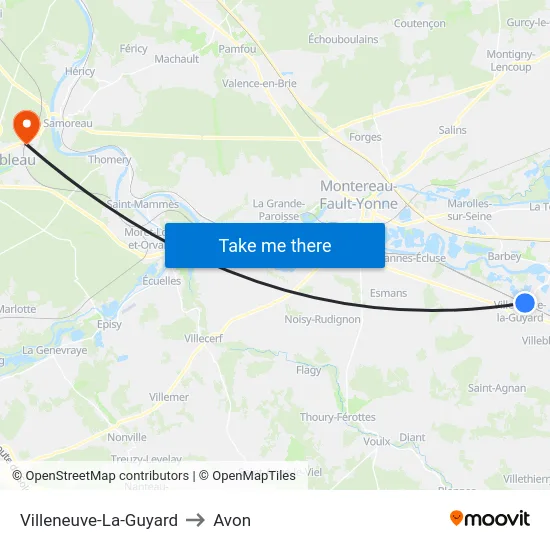Villeneuve-La-Guyard to Avon map