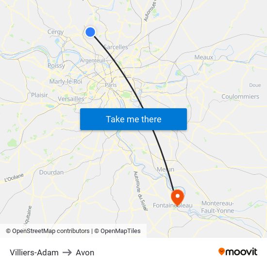 Villiers-Adam to Avon map