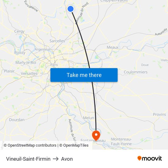 Vineuil-Saint-Firmin to Avon map