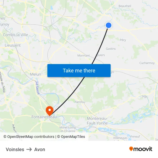 Voinsles to Avon map