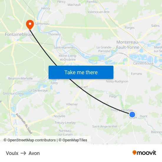 Voulx to Avon map