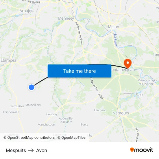 Mespuits to Avon map