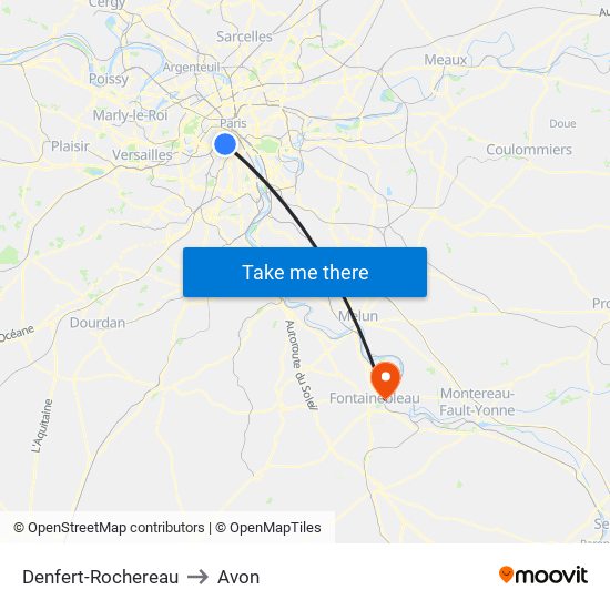 Denfert-Rochereau to Avon map