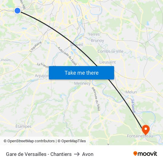 Gare de Versailles - Chantiers to Avon map