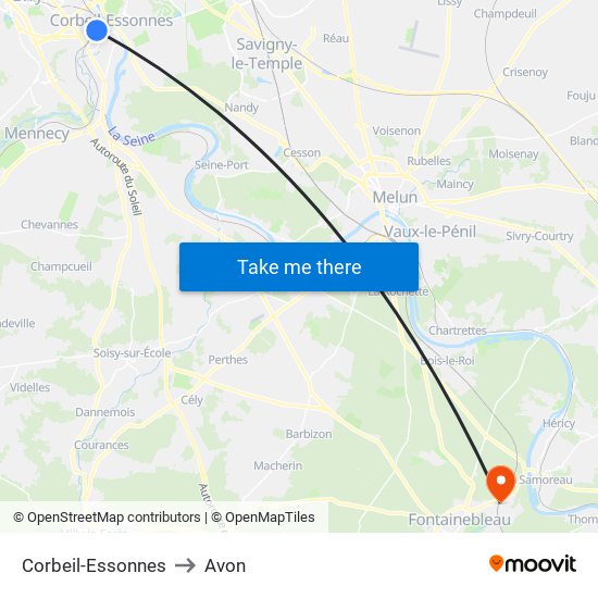 Corbeil-Essonnes to Avon map