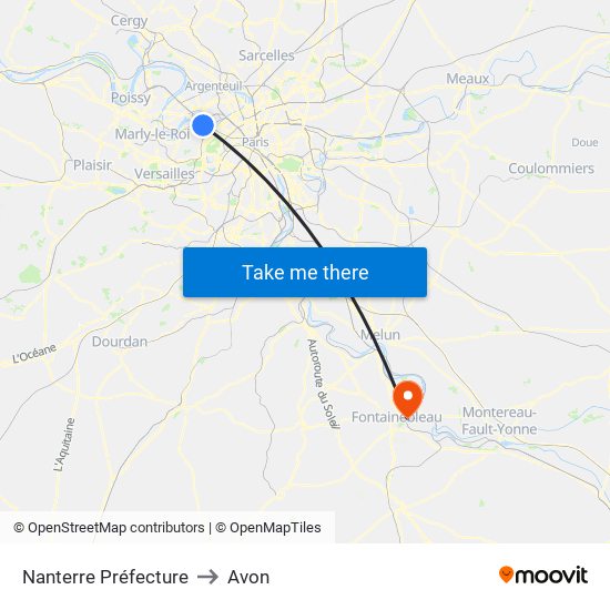 Nanterre Préfecture to Avon map