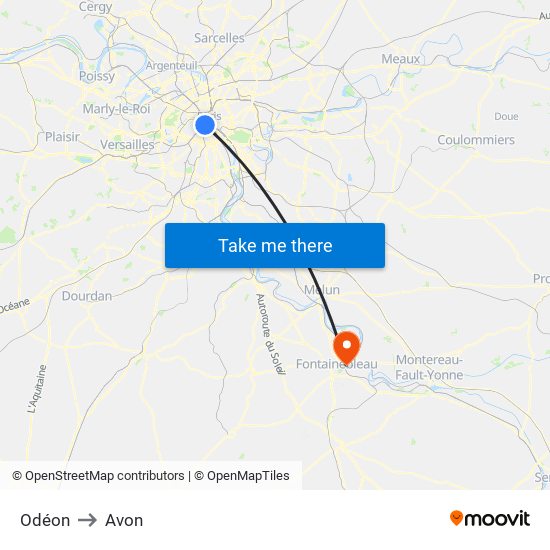 Odéon to Avon map