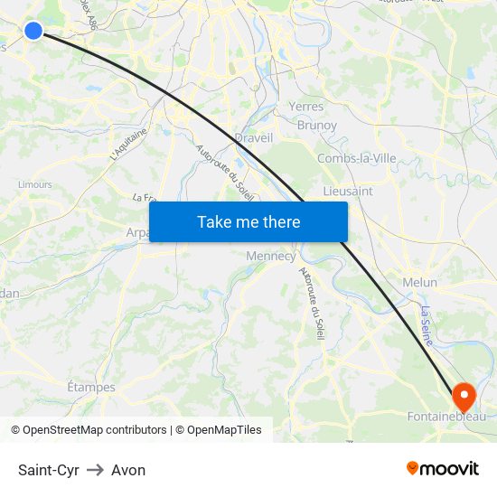 Saint-Cyr to Avon map