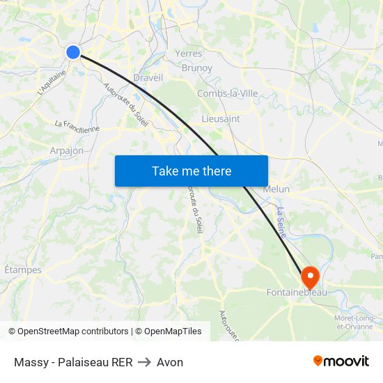 Massy - Palaiseau RER to Avon map
