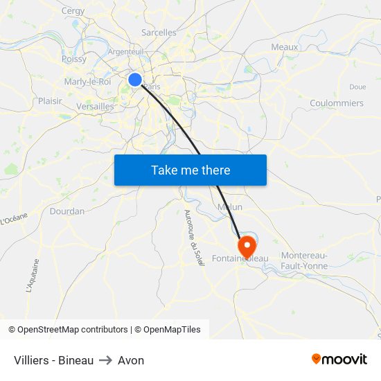 Villiers - Bineau to Avon map