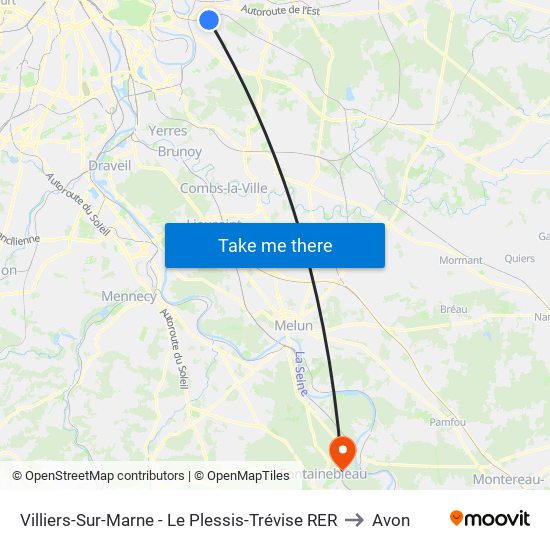Villiers-Sur-Marne - Le Plessis-Trévise RER to Avon map