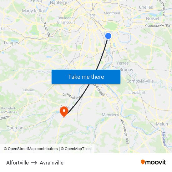 Alfortville to Avrainville map