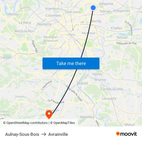 Aulnay-Sous-Bois to Avrainville map