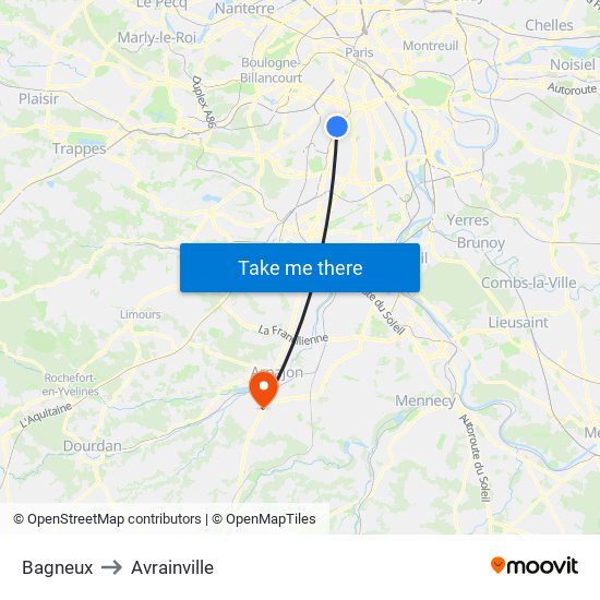 Bagneux to Avrainville map