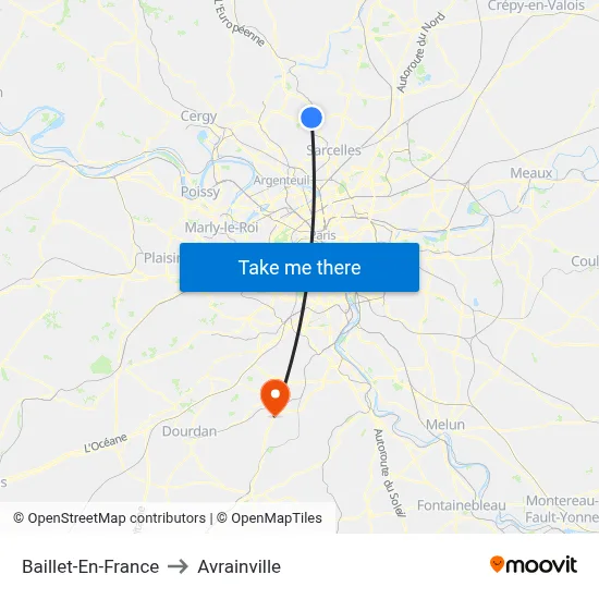 Baillet-En-France to Avrainville map