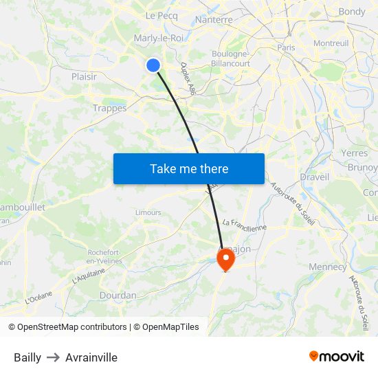 Bailly to Avrainville map