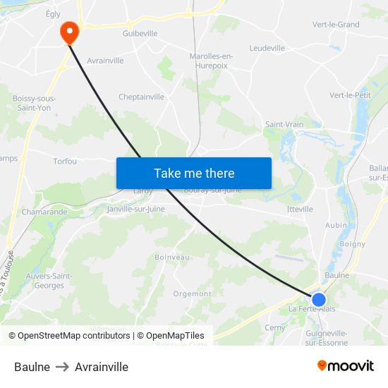 Baulne to Avrainville map