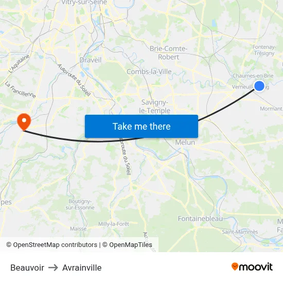 Beauvoir to Avrainville map