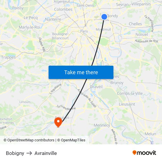 Bobigny to Avrainville map